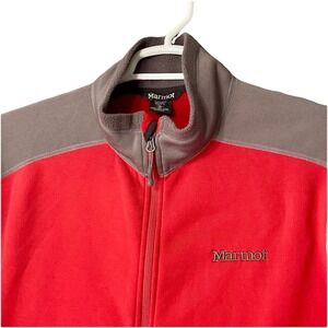 Marmot Fleece Jacket Mens XL Full Zip Red Outdoor Gorpcore Hiking Pockets Logo